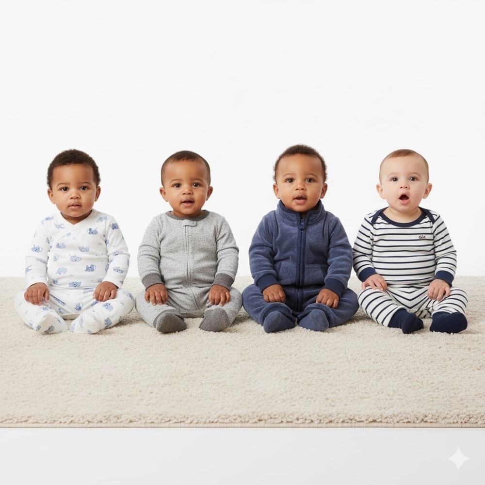 3m Onesie Lot Baby Boys Carter's Cat & Jack Sleeper Blue Grey Preowned Casual